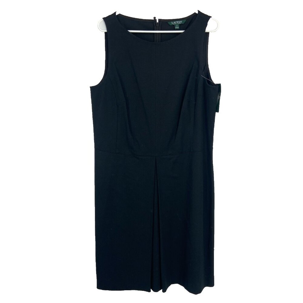 Lauren Ralph Lauren Women 16 Sheath Dress Solid Black Sleeveless Knee Length